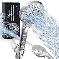 High Pressure Handheld Shower Head with Filter, ON/OFF Switch Pause Button, 10-mode Shower Head with Hard Water Softener Filters, SS Hose, Anti-clog & Powerful Clean Tile & Pets, Premium Chrome