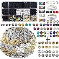 EuTengHao 1202Pcs Lava Beads Stone Kit with 8mm Chakra Beads & Spacer Beads Metal Jewelry Bead Charm Spacers Kit for Bracelets Necklace Pendants Adult DIY Earring Jewelry Making Supplies