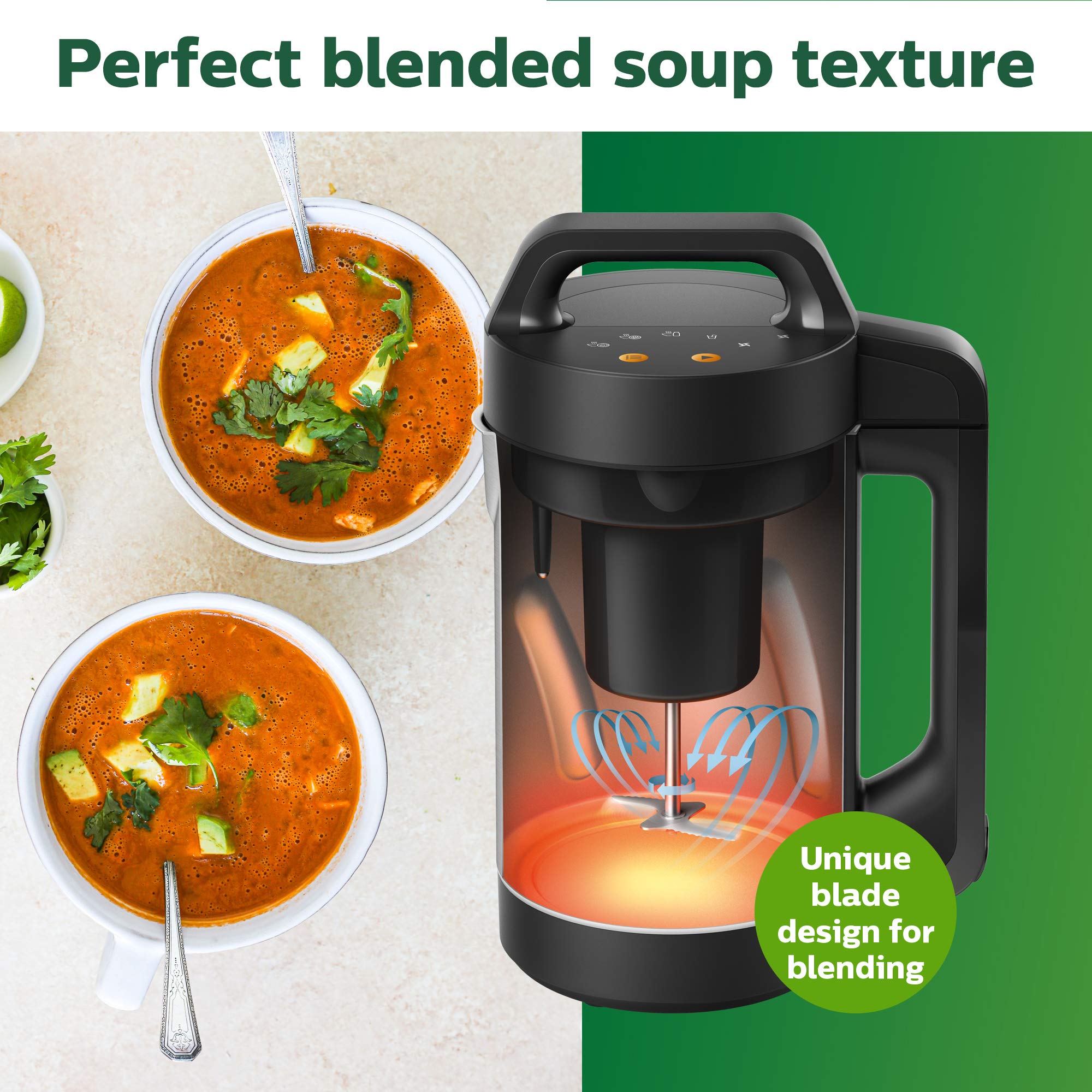 Philips Soup and Smoothie Maker, Makes 2-4 servings, HR2204/70, 1.2 Liters, Black and Stainless Steel