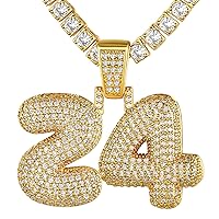 GOLDCHIC JEWELRY Customized Iced Bubble Pendant for Men, Gold Plated CZ Initial Letter Necklace with Tennis Chain, CZ Alphabet Charm Men Women Hip Hop Jewelry A to Z