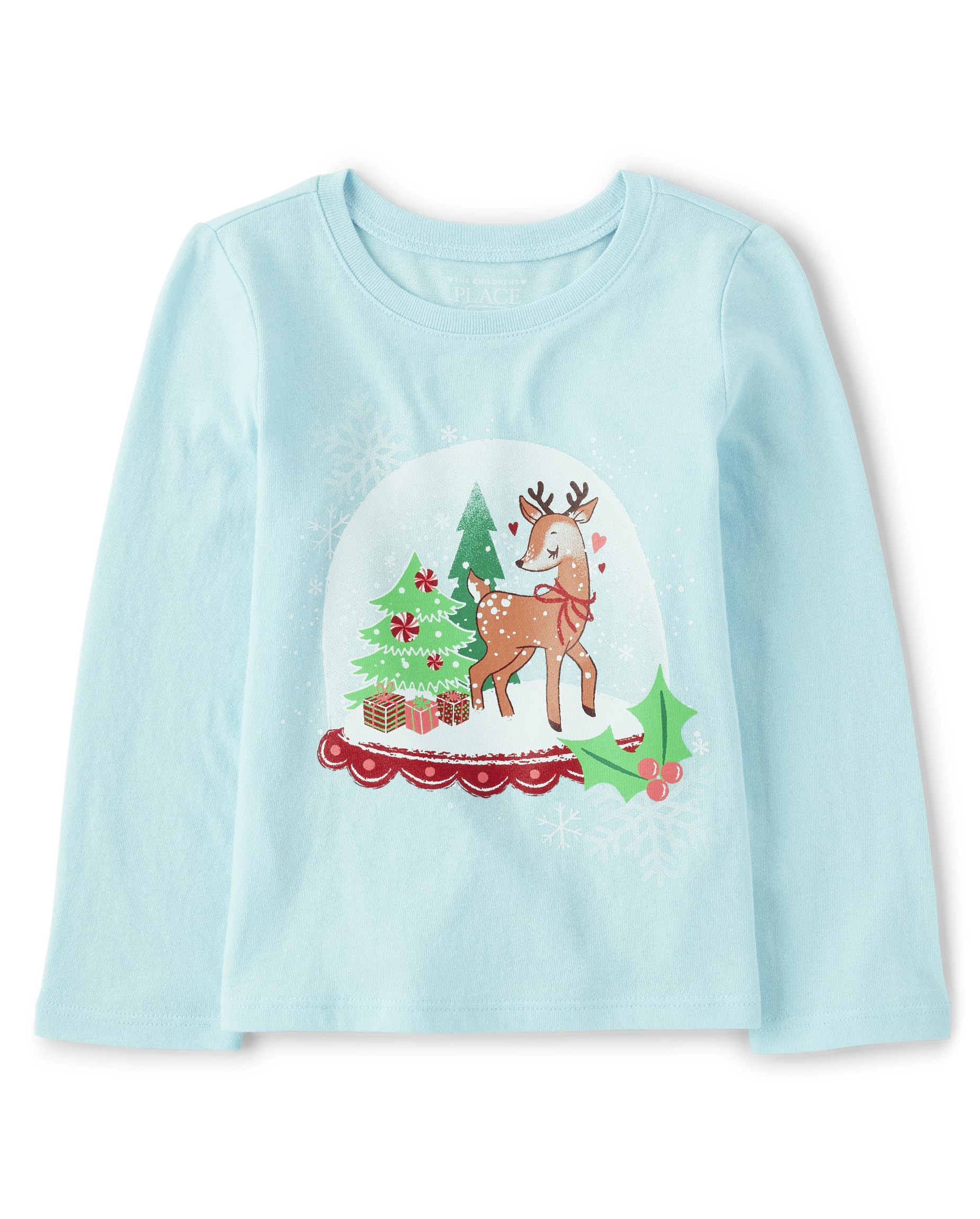The Children's Place Baby Girls' and Toddler Long Sleeve Christmas Graphic T-Shirt