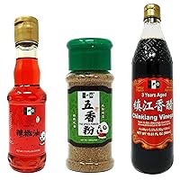 NPG Szechuan Chili Oil 7.1 Fl Oz, Chinese Five Spice Blend 1.05 oz, Chinkiang Vinegar 19.61 FL