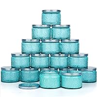 Art Secret 4oz Sun Moon Stars Embossed Glass Candle Container with Lid and Labels (Pack of 18, Blue)