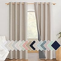 NICETOWN Oatmeal Vintage Open Linen Weave Flax Thermal Curtains, 100% Blackout Curtains 84 inches Long for Dining Room, Soundproof Window Treatment Drapes for Hall Room, 52