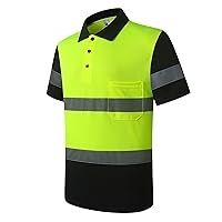 Hi Vis Safety Polo T Shirt,High Visibility Reflective Construction Polo Shirt with Pocket,Work Shirts