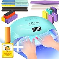 OVLUX Nail Care Set: 180W UV LED Nail Lamp with 57 Bulbs & 4 Timer Settings for Acrylic & Gel Polish Drying + QBD Nutrition Base Coat, 15ml UV Gel Nail Polish Enriched with Vitamin C