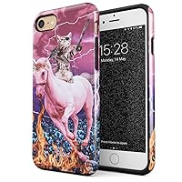 Compatible with iPhone 7/8 / SE 2020 Unicorn Cat Warrior Kitten Trippy Galaxy Space Caticorn Funny Cats Heavy Duty Shockproof Dual Layer Hard Shell + Silicone Protective Cover