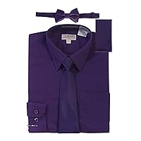Gioberti Boy's Long Sleeve Dress Shirt + Solid Tie, Bow Tie, and Hanky