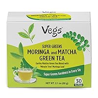 Vegs Matcha & Moringa Tea Bags - Super Greens Tea Leaves Blend - 100% Pure Matcha Green Tea & Moringa Leaves for Energy, Cleanse & Immune Support - Whole Green Antioxidants - 30 Tea Bags
