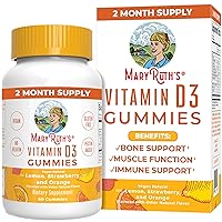 MaryRuth Organics Vitamin D3 Gummies, 2 Month Supply, Adults & Kids Gummies, Immune Support Supplement, Vitamin D3 1000IU for Bone Health & Muscle Function, Vegan, Non-GMO, Gluten Free, 60 Count
