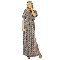 Bimba Women Bohemian Style Long Maxi Dress Rayon Gown with Side Slit Multicolor