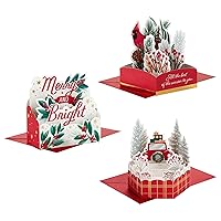 Hallmark Paper Wonder Mini Pop Up Christmas Cards (3 Cards with Envelopes: Red Truck, Cardinal, Merry and Bright)