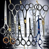 Set of 9 - Professional Salon Barber Scissors and Thinning Shears for Hair Cutting and Styling Sizes 6
