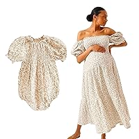 NOTHING FITS BUT Kiko Baby Shower Maternity Gown, Women’s Cotton Classic Smocked Nursing Dress and c, Hana Onesie, Infant’s Casual Bodysuit, Ichika, 3-6 Months