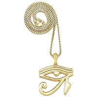 Eye Of Ra Gold Color Egyptian Pendant with 24 Inch Long Box Necklace