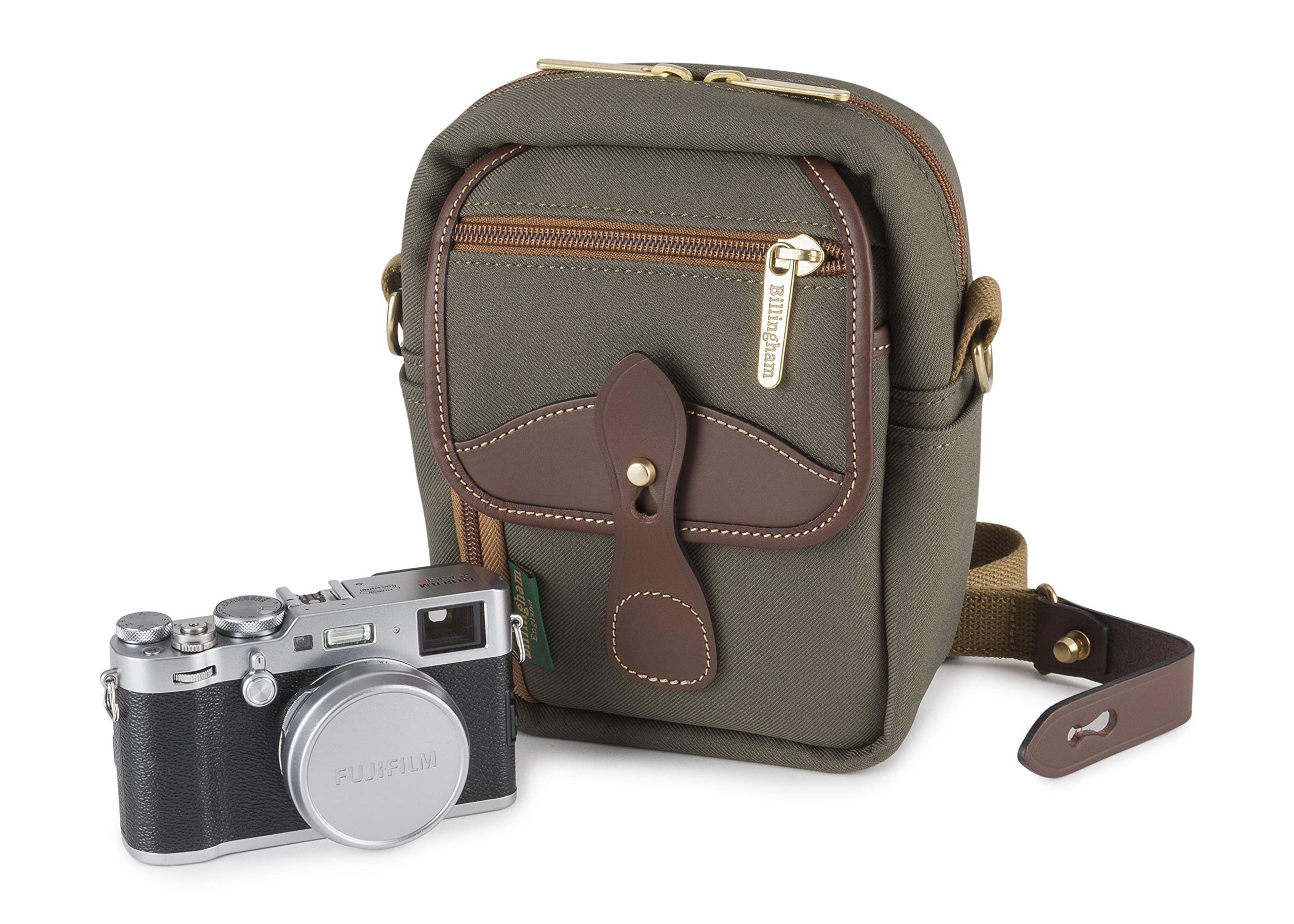 Billingham Compact Stowaway Camera/Travel Pouch (Sage FibreNyte/Chocolate Leather)
