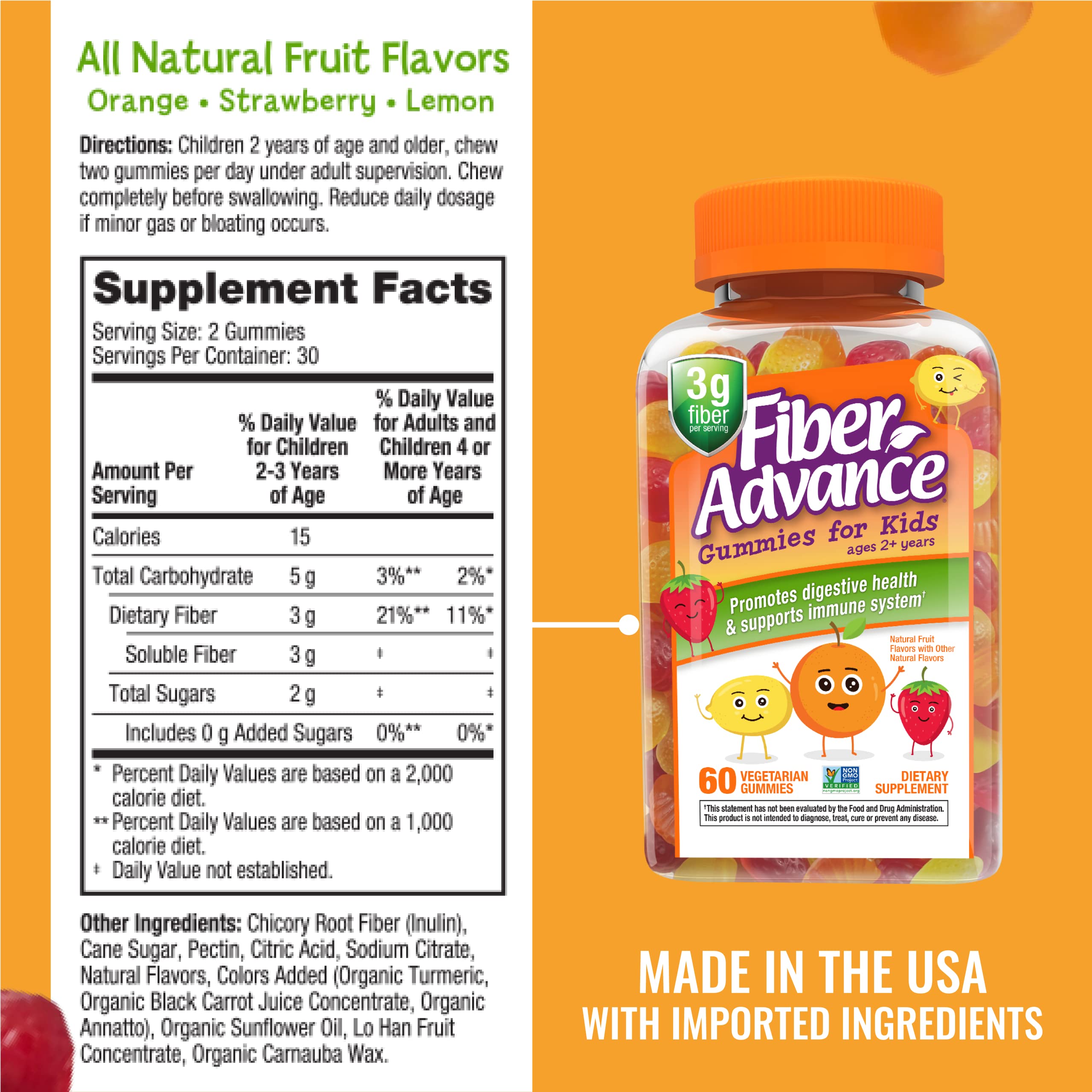 Fiber Advance Gummies | 100% Plant Based Fiber Supplement for Digestive Health | Chicory Root Inulin Prebiotic Fiber Gummies | Gluten Free, Vegetarian, & Non-GMO (Kids 3-Pack)