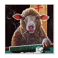 Stupell Industries Sheep Playing Mahjong Tile Game Smoking Animal, Design by Lucia Heffernan