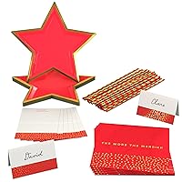Crayola Color Pop Scarlet Red and Gold Star Party Supplies (12 Paper Plates, 12 Paper Straws, 12 Place cards, 24 Napkins) for Birthdays, Christmas, Graduations, Fourth of July (5CLP1013)