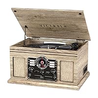 Victrola Nostalgic 6-in-1 Bluetooth Record Player & Multimedia Center with Built-in Speakers - 3-Speed Turntable, CD & Cassette Player, AM/FM Radio | Wireless Music Streaming | Farmhouse Oatmeal