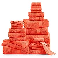 Bath Towels Set- 100% Cotton Bathroom Towels Set, Absorbent Towels and Washcloths Sets, 2 Oversized Bath Sheets, 4 Hotel Towels, 4 Fingertip Towels, 6 Hand Towels, 8 Wash Cloths- Tiger Lily