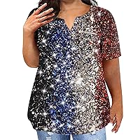 Plus Size Tops for Women Large T-Shirt Casual Independence Day Ing V-Neck Short Sleeve Pocket Top T Shirts