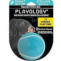 Playology Squeaky Chew Ball for Dogs - Engaging All Natural Peanut Butter Scented Dog Toy, Extra Large, Blue - Squeak, Bounce, Fetch, and Play!