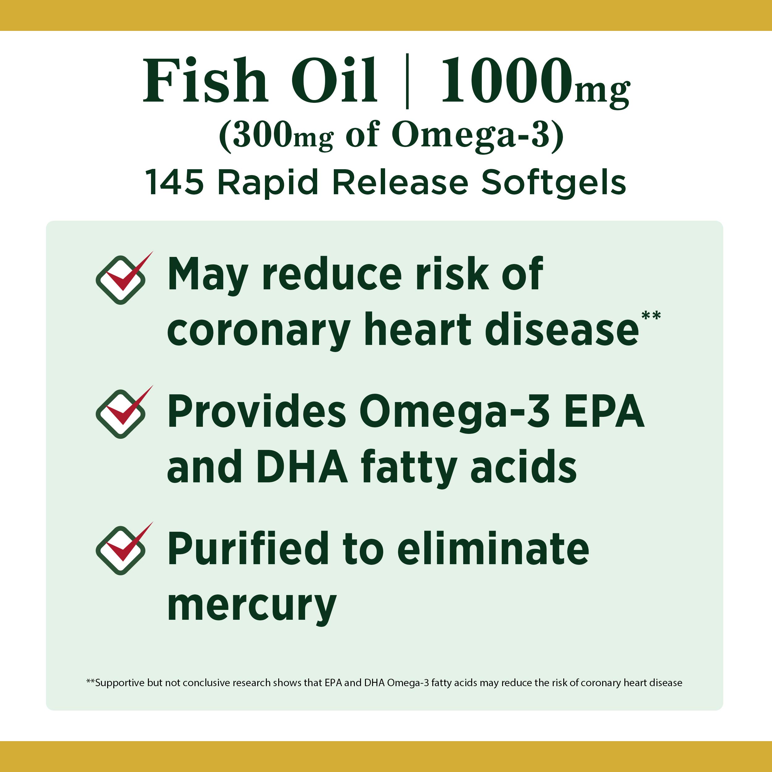 Nature's Bounty Fish Oil Omega-3 1000 mg Soft Gels, 145 Count