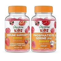 Lifeable Immune Support Kids + Phosphatidylserine (PS) Kids, Gummies Bundle - Great Tasting, Vitamin Supplement, Gluten Free, GMO Free, Chewable Gummy