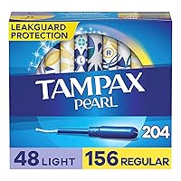 Pearl Tampons Multipack, Light/Regular Absorbency, With Leakguard Braid, Unscented, 34 Count x 6 Packs (204 Count total)