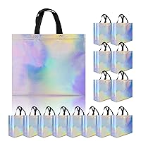 cabzymx Iridescent Glossy Gift Bags 15 pcs, 13x5.1x11 In Non-woven Reusable Goodie Bags Bulk, with Black Handles & Sturdy Base, Christmas Gift Bags for Birthday, Wedding, Easter, Holiday Party