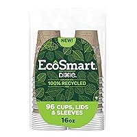 Dixie EcoSmart® 100% Recycled Fiber Paper Cups, 16 Ounce Disposable Coffee Cups with Lids & Sleeves, 96 Eco-Friendly Cups (6 Combo Packs of 16 Cups, Lids & Sleeves)