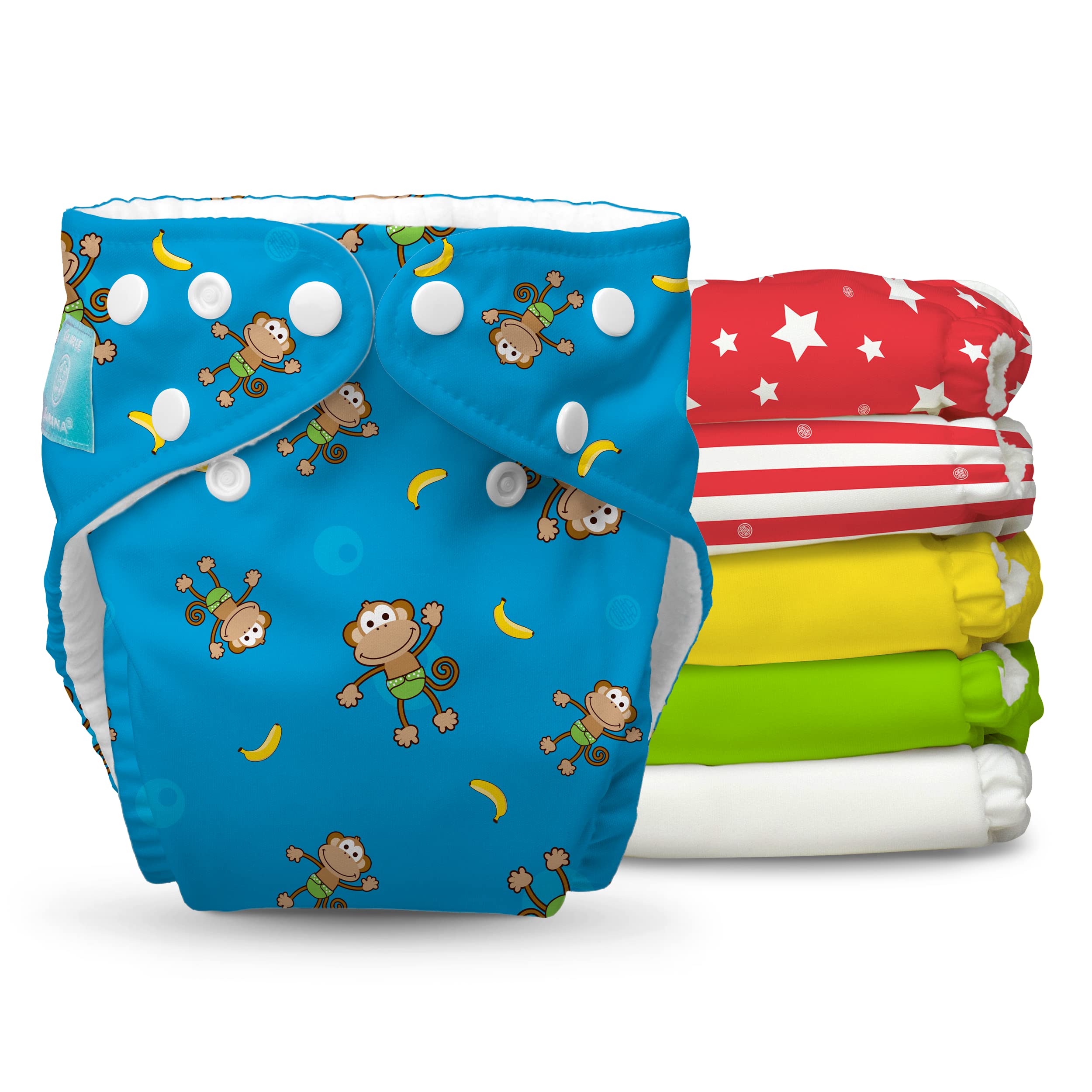 Charlie Banana Baby 2-in-1 Reusable Fleece Cloth Diapering System, Reusable and Washable, 6 Diapers and 12 Inserts, Circus, One Size