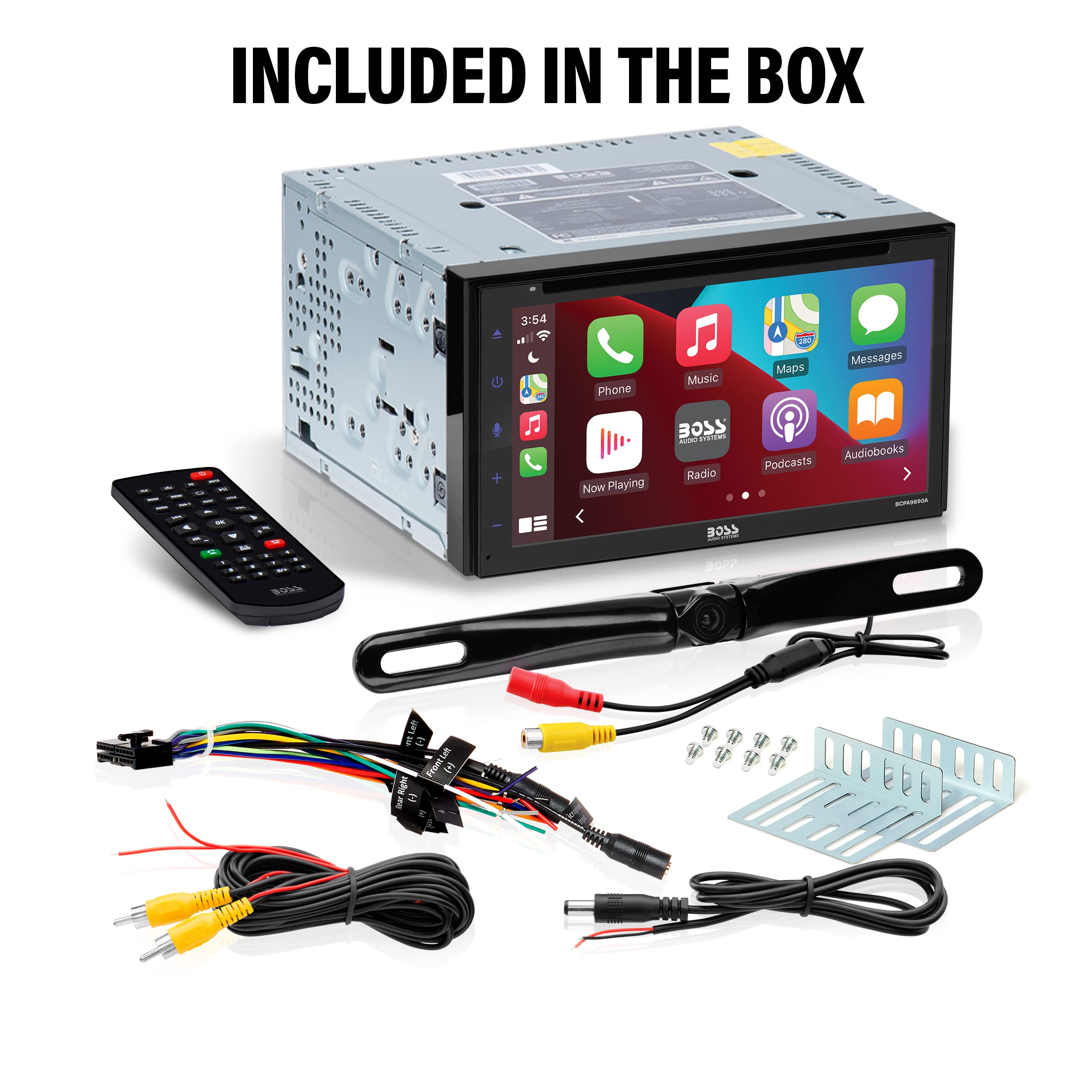 BOSS Audio Systems BCPA9690RC Car Audio Stereo System - Apple CarPlay, Android Auto, 6.75 Inch Double-Din, Touchscreen, Bluetooth Head Unit, Backup Camera, Radio Receiver, CD Player