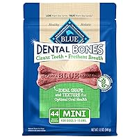 Blue Buffalo Dental Bones Mini Natural Dental Chew Dog Treats, (5-15 lbs) 12-oz Bag