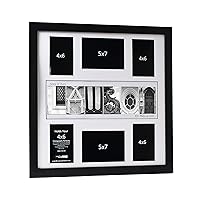 Creative Letter Art© Personalized 20 by 20 inch 6 Opening Framed Time Capsule Collage created with Architectural Alphabet Photograph Letters for Personalized Gift Book Registry including Signature Board - Holds 4 by 6 and 5 by 7 inch Photos