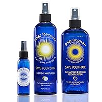 Solar Recover After Sun Moisturizing Spray & Hair Detangler Combo (3 Pack) - 12oz Full Size + 2oz Travel Size Hydrating Facial and Body Mist for Sunburn Relief + 8oz All Natural Leave-In Conditioner