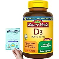 Nature Made Vitamin D3 1,000 IU (25 mcg) Tablets | 350 Count | Dietary Supplement for Immune, Muscle, Teeth & Bone Health Support - Bundle with 'Wellness Essentials Guide' (2 Items)