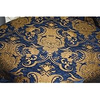 Chenille Renaissance Home Decor Upholstery, Sold by The Yard (Blue/Gold)