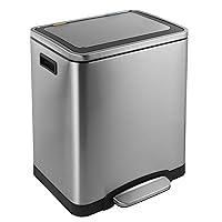 happimess HPM1004A Elmo Rectangular 8-Gallon Double Bucket Trash Can with Soft-Close Lid, Modern, Minimalistic, Fingerprint Proof for Home, Kitchen, Laundry Room, Office, Stainless Steel