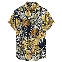 Hawaiian Shirts for Men Button Down Pineapple Printed Beach Tropical Shirts Short Sleeve Cotton Linen Bowling Shirts