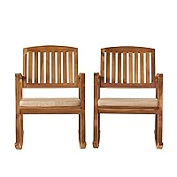 Christopher Knight Home Selma Acacia Rocking Chairs with Cushions, 2-Pcs Set, Teak Finish