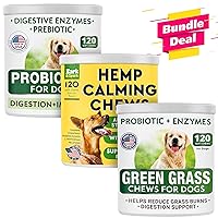 Dog Probiotics Chews + Calming Hemp Treats + All-Natural Grass Treatment - Gas, Diarrhea, Allergy, Constipation, Upset Stomach Relief + Anxiety Relief - Separation Aid + Grass Saver Pee Lawn Repair
