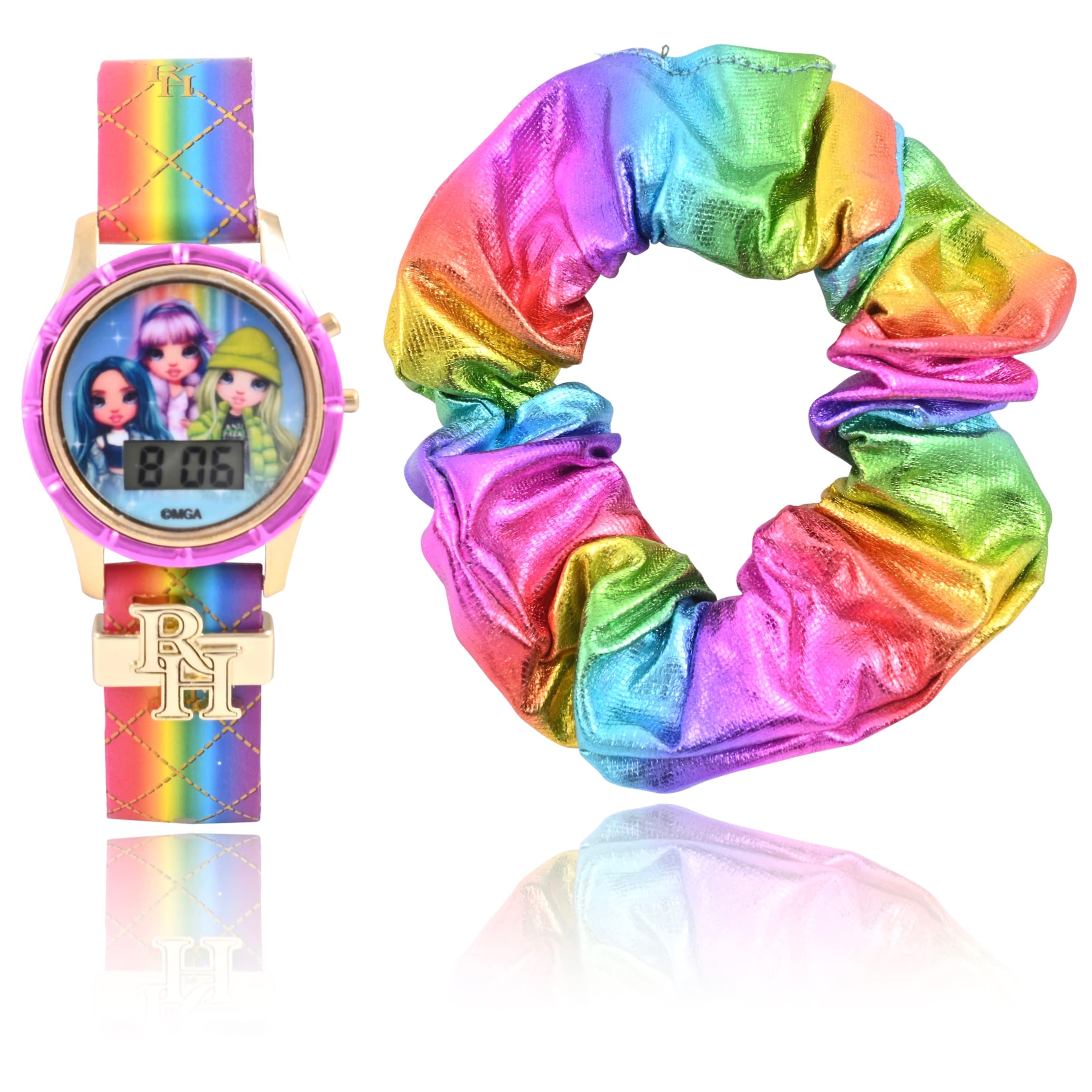 Accutime Rainbow High Kids Digital Watch Set - LED Flashing Lights, LCD Watch Display, with A Hair Band, Kids, Girls Watch, Silicone Strap in Mulity Color (Model: RNB40004AZ)