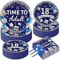 gisgfim 50 Guests 18th Birthday Party Decorations Plates and Napkins Time To Adult 18 Years Old Birthday Party Tableware Set Blue Silver 18th Birthday Party Supplies Paper Plates Napkins Forks 200 PCS