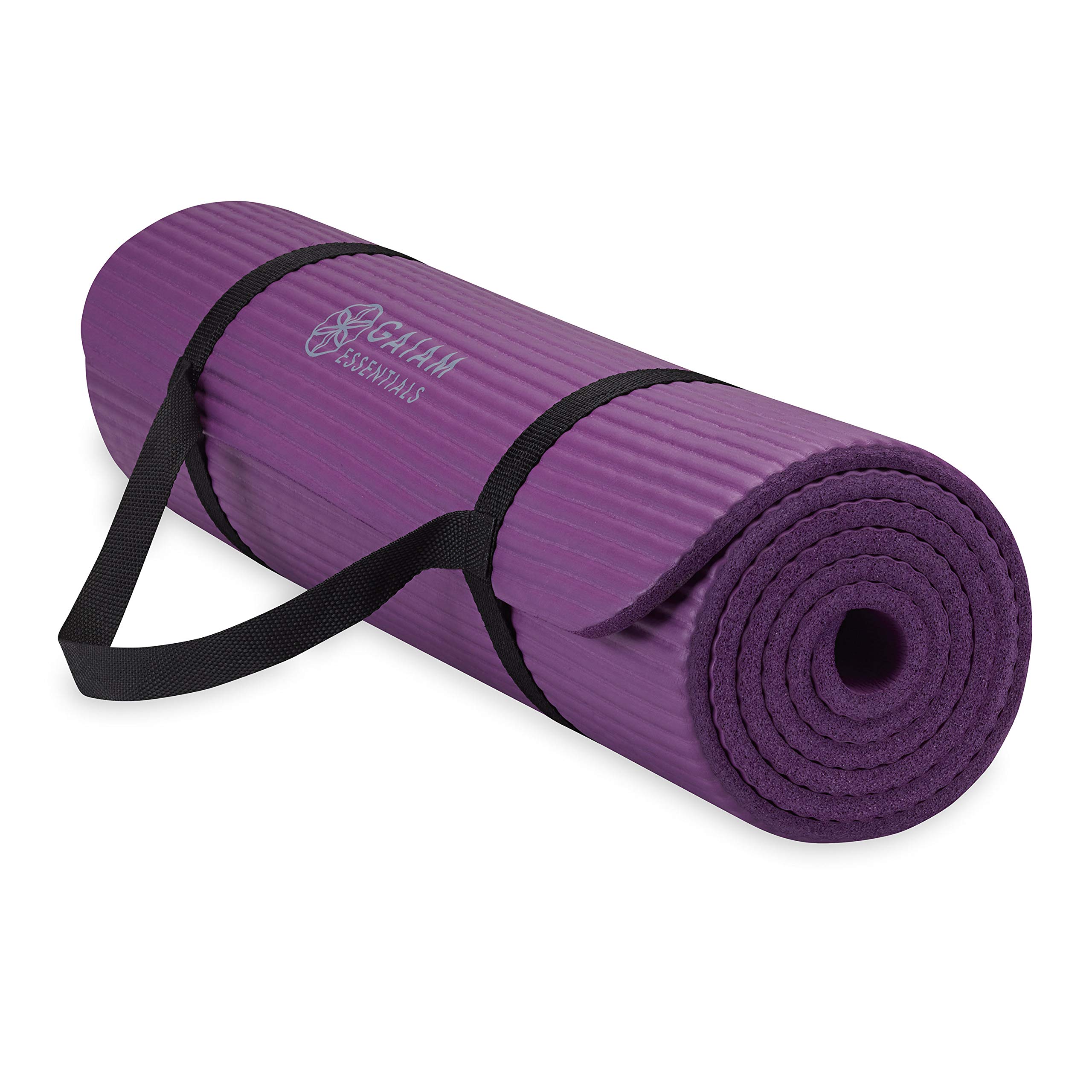 Gaiam Essentials Thick Yoga Mat Fitness & Exercise Mat with Easy-Cinch Yoga Mat Carrier Strap, 72