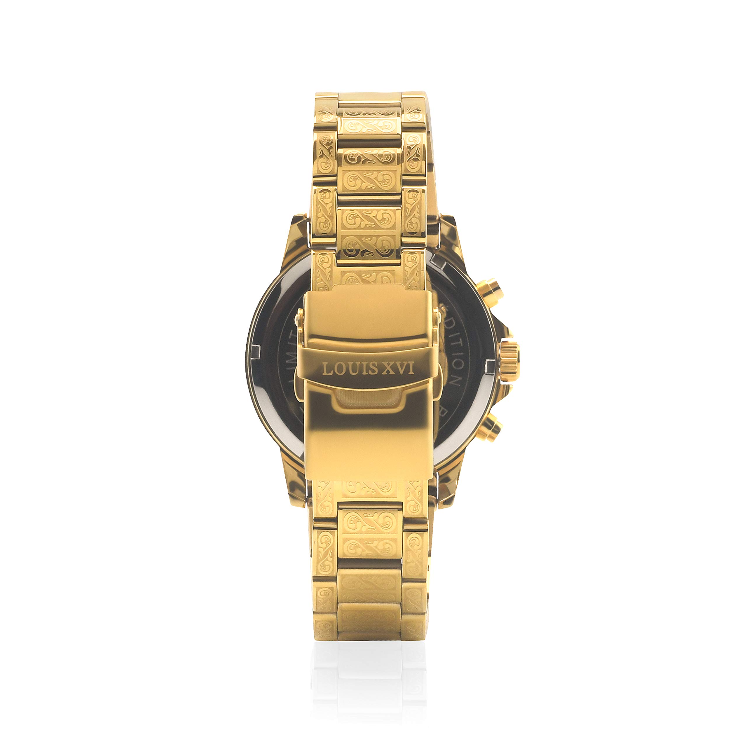LOUIS XVI Herren-Armbanduhr Palais Royale Stahlband Gold Schwarz Karbon echte Diamanten Römische Zahlen Chronograph Analog Quarz Edelstahl 1018