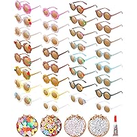 Cindeer 591 Pcs Kids Sunglasses DIY Kit 32 Cute Sunglasses 90 Rose Flower Dinosaur Charms 468 Letter Beads Glue (Round, Flower)