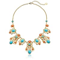 Ben-Amun Jewelry Santorini Turquoise Coral Stone Gold Pendant Necklace, 15