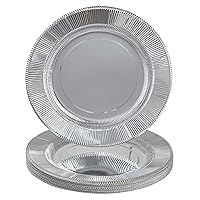 SILVER SPOONS Disposable Round Rippled Rim Charger Plates - 10 PC - Silver